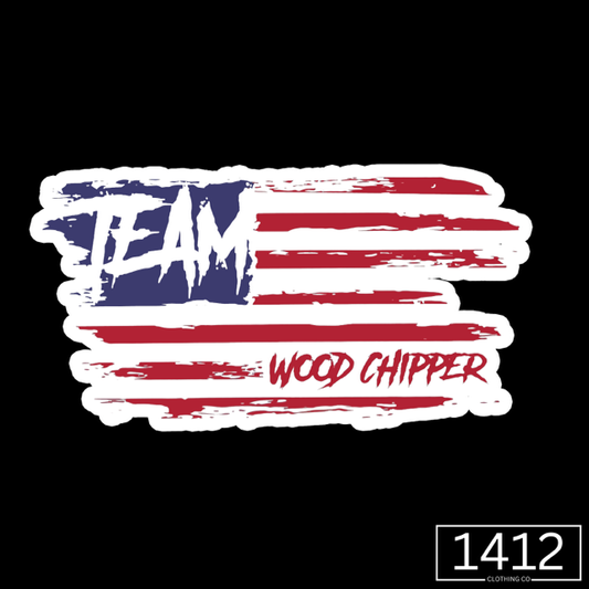 "TEAM WOOD CHIPPER AMERICAN FLAG STICKER"